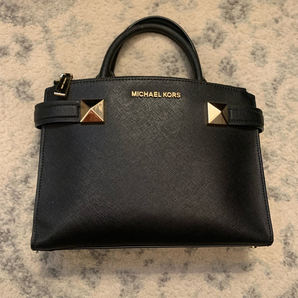 Michael Kors Black and Gold Satchel with Pyramid Studs